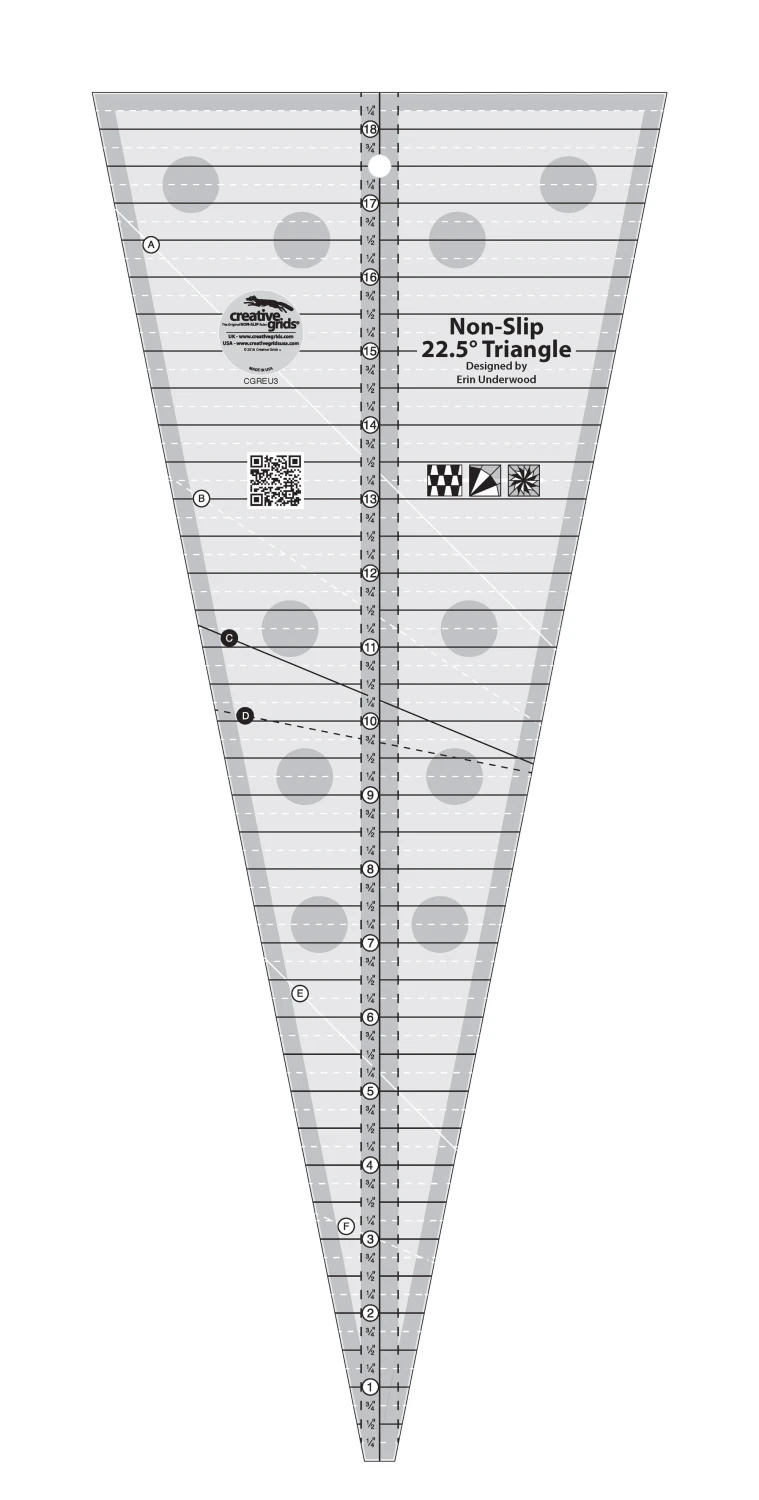 Creative Grids Simple 22.5 Degree Triangle Quilt Ruler