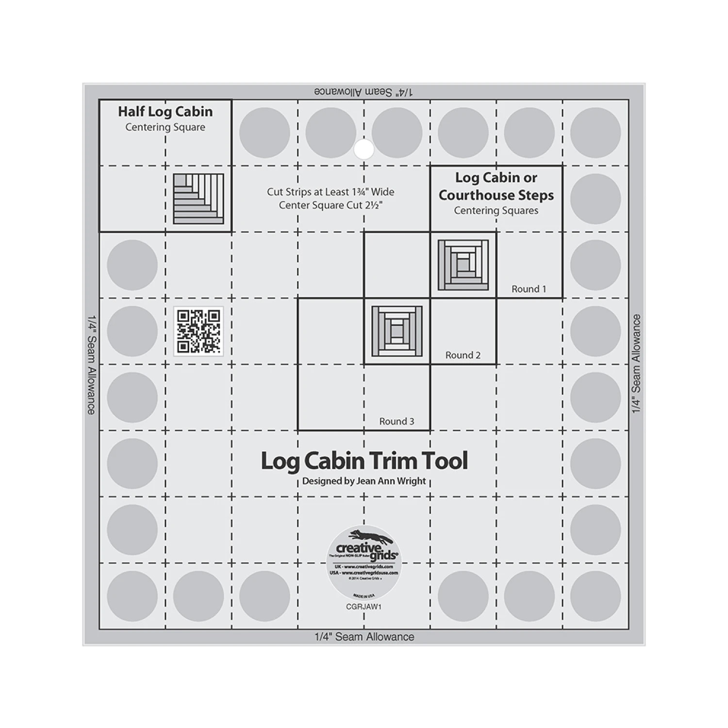 Creative Grids Log Cabin Trim Tool Square Quilt Ruler 8"
