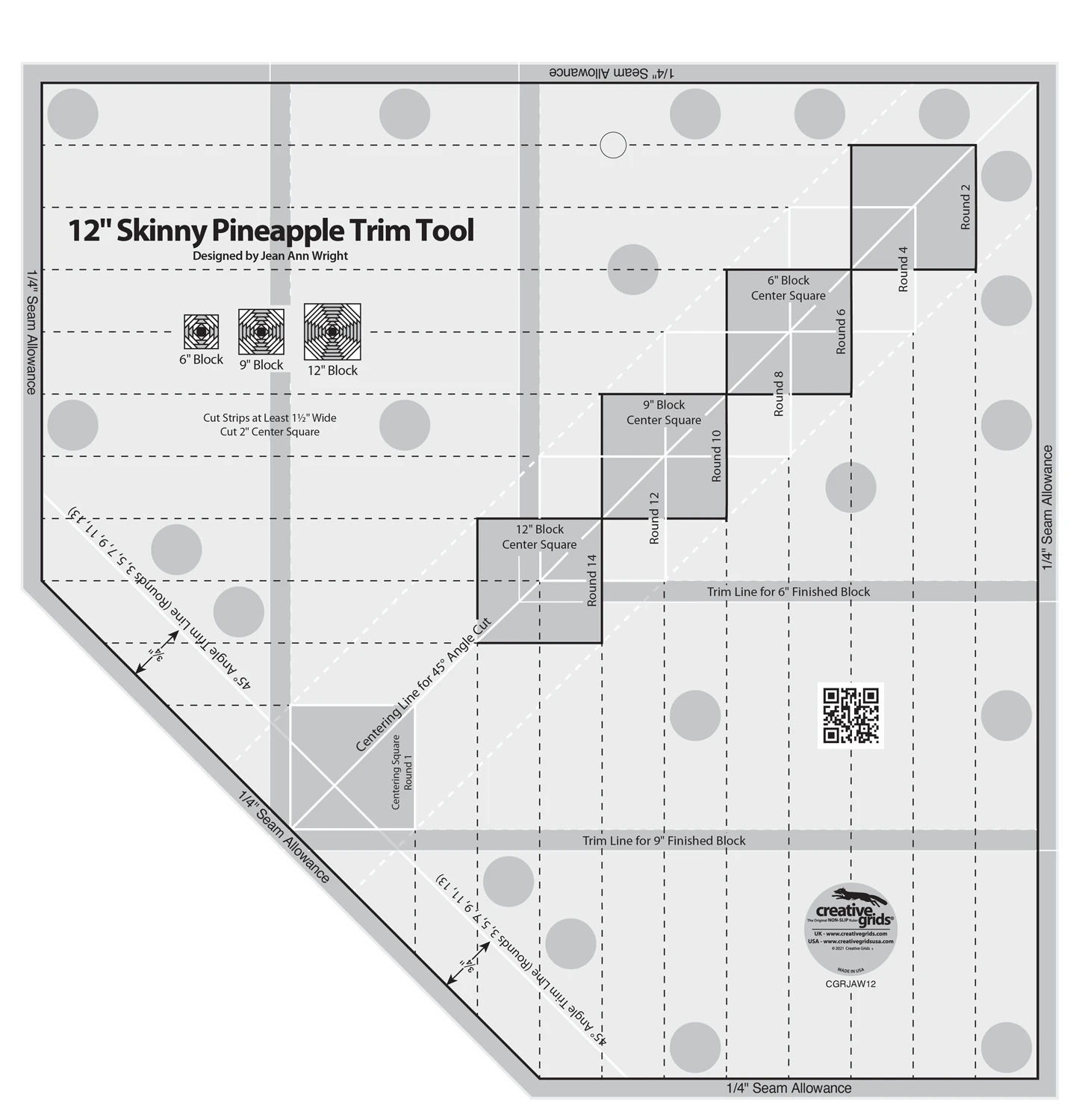 Creative Grids Skinny Pineapple Trim Quilt Ruler 12"