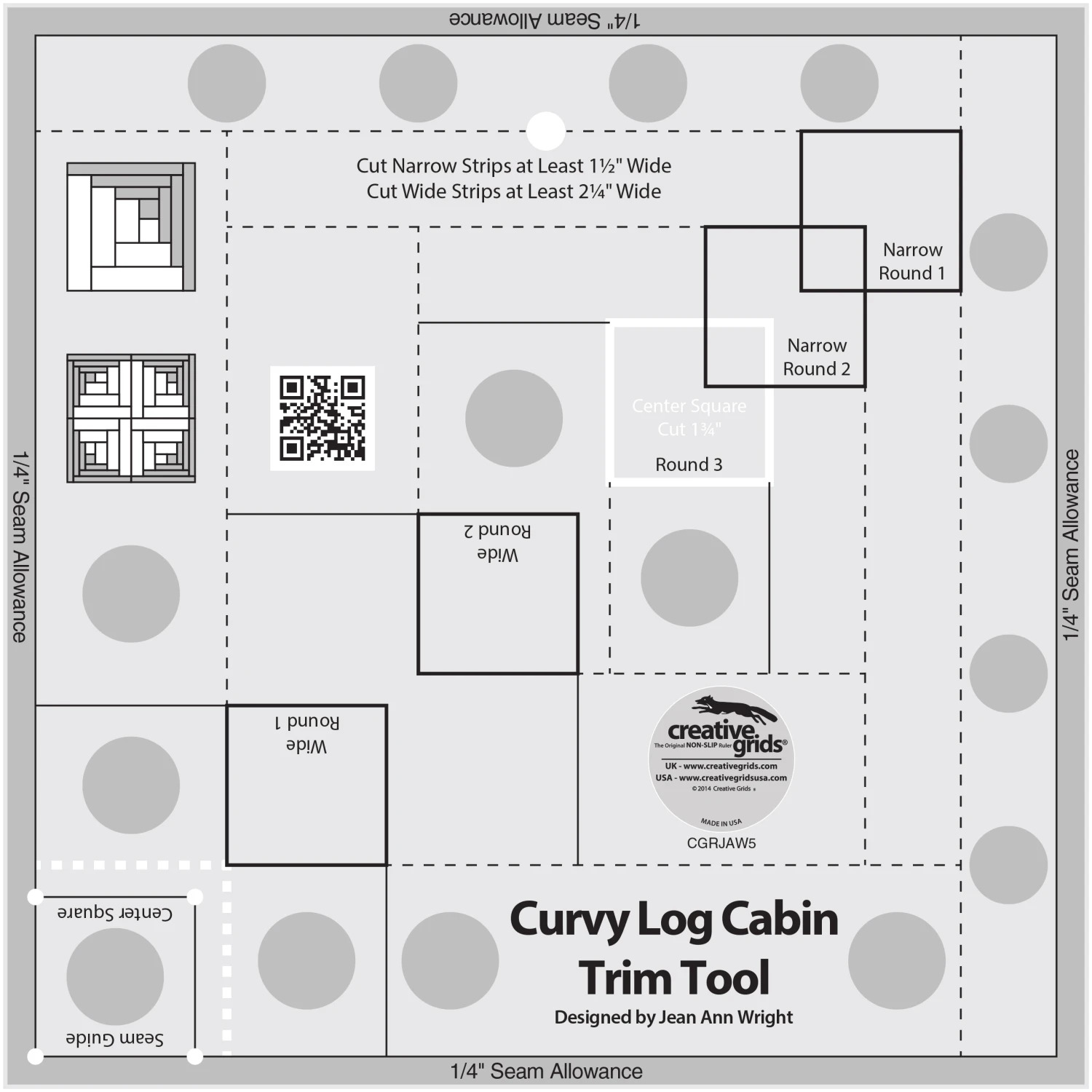 Creative Grids Curvy Log Cabin Trim Tool 8" Quilt Ruler