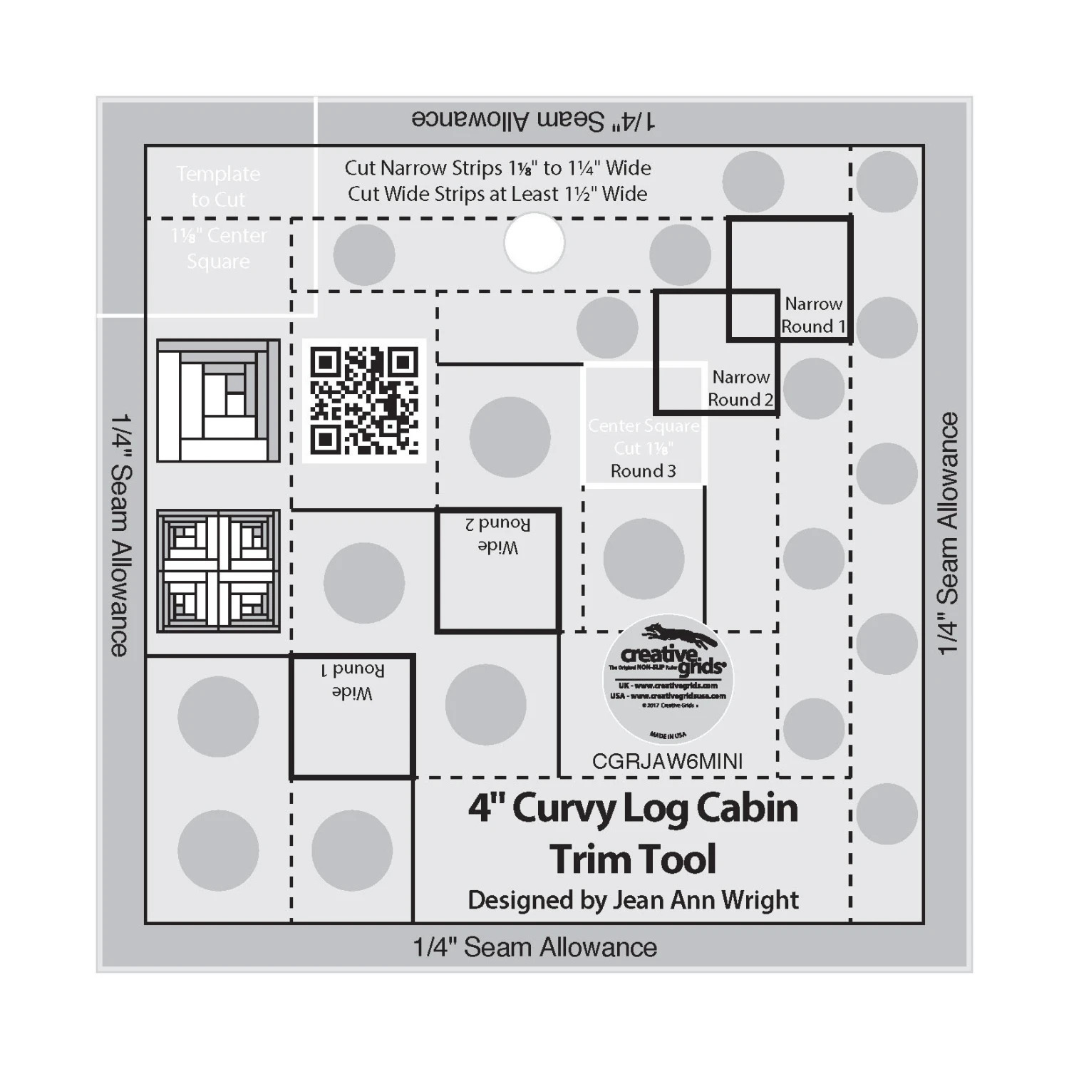 Creative Grids Curvy Log Cabin Trim Tool 4" Quilt Ruler