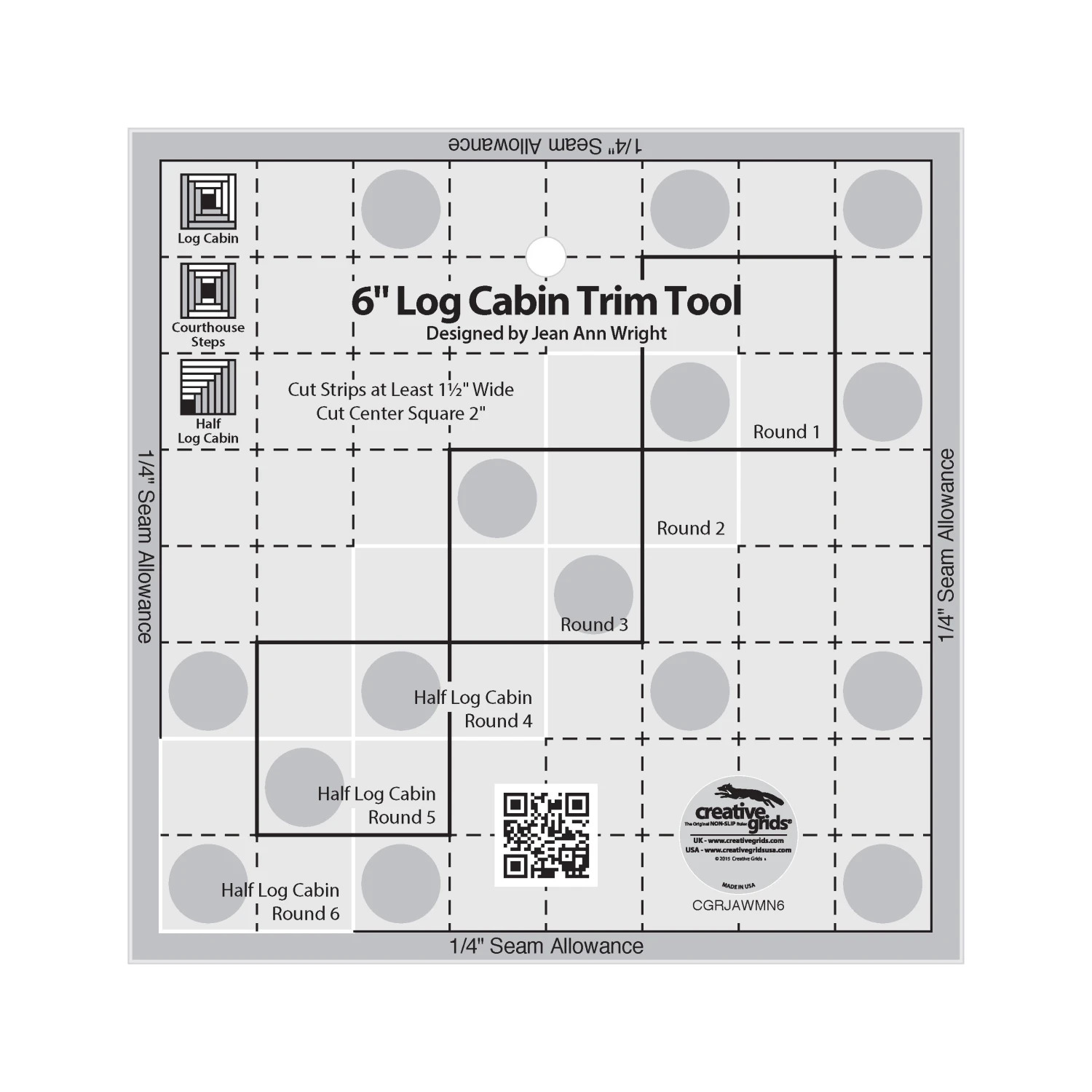 Creative Grids 6" Log Cabin Trim Tool Quilt Ruler