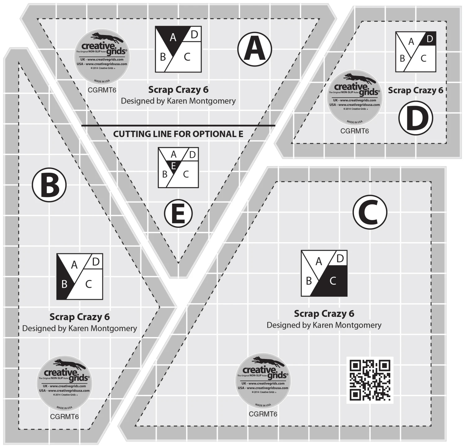 Creative Grids Scrap Crazy 6 Template Quilt Ruler