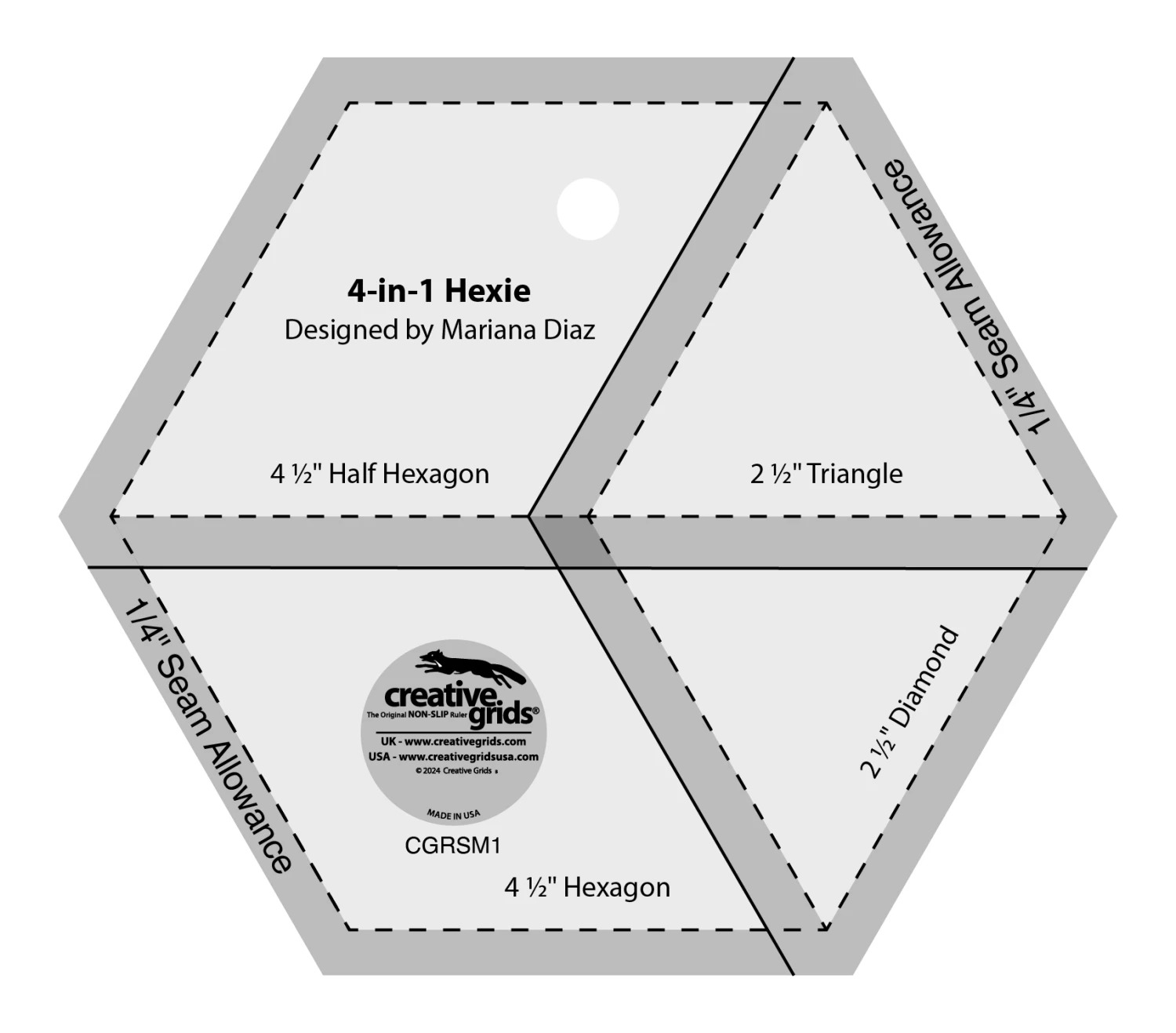 Creative Grids 4-in-1 Hexie Quilt Ruler
