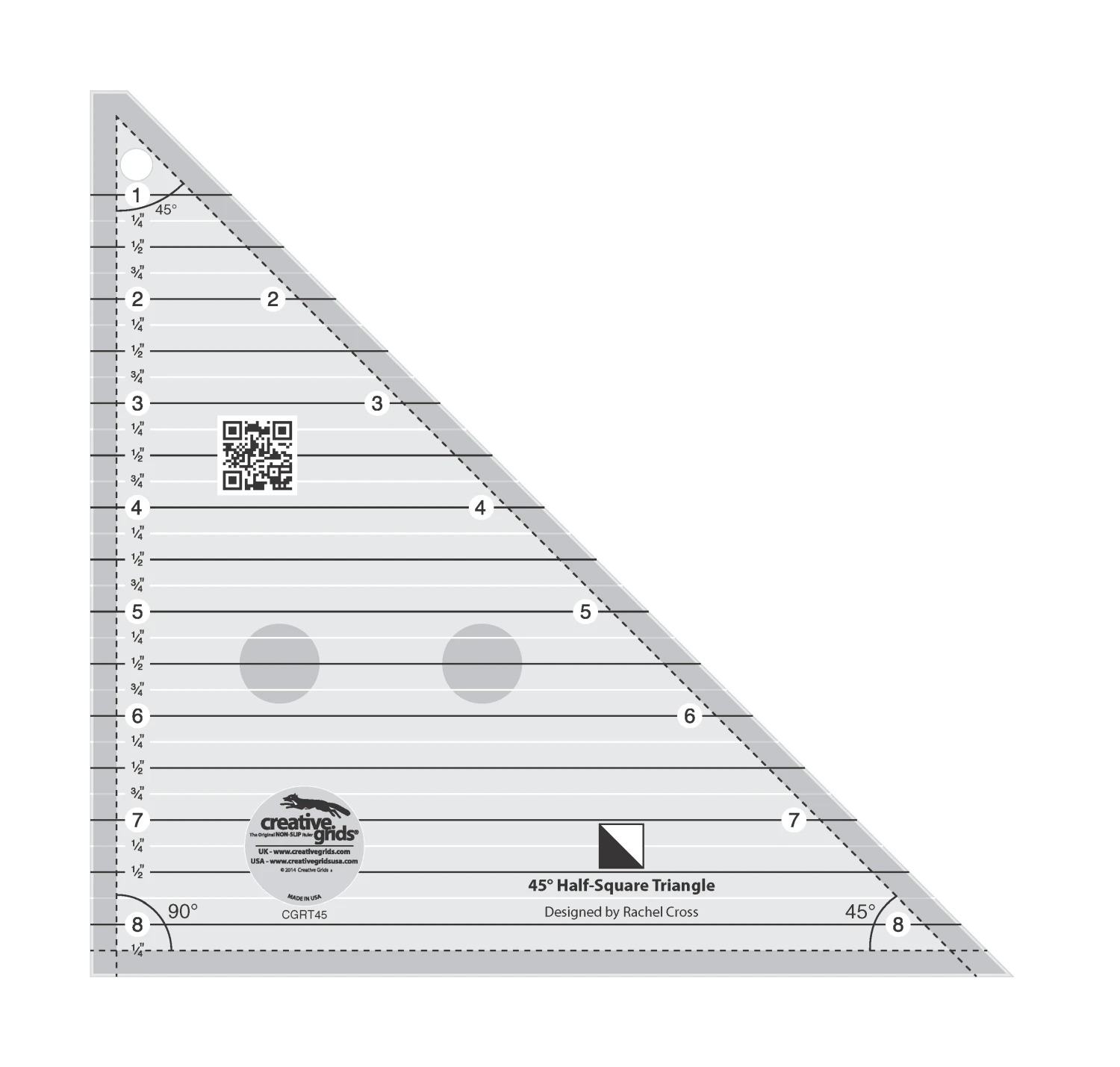 Creative Grids 45 Degree Half-Square Quilt Ruler 8.5"