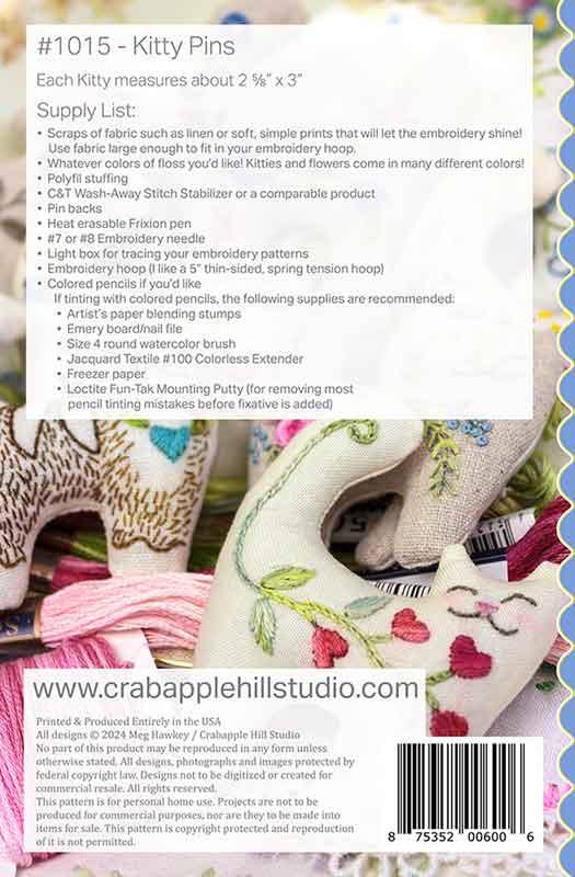 Kitty Pins - Embroidery & Sewing Pattern