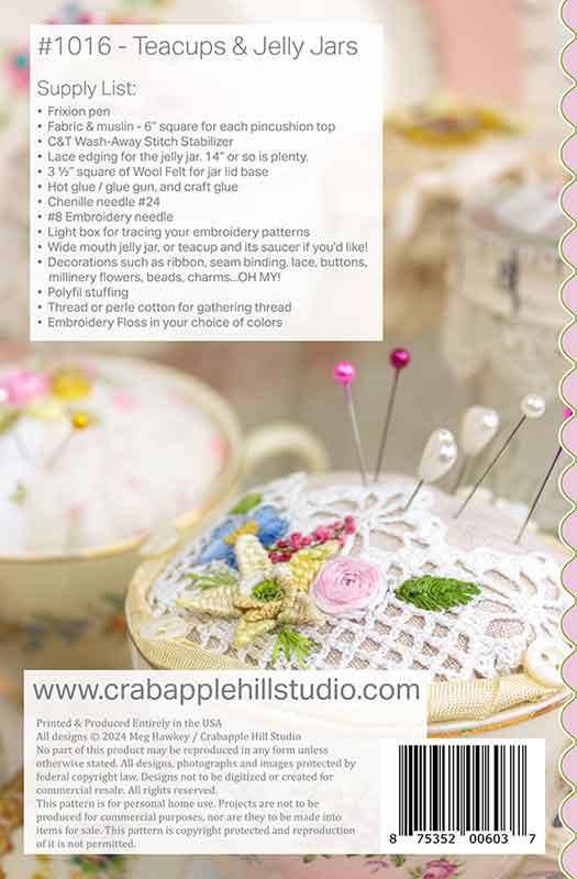 Teacups & Jelly Jars - Embroidery Pattern