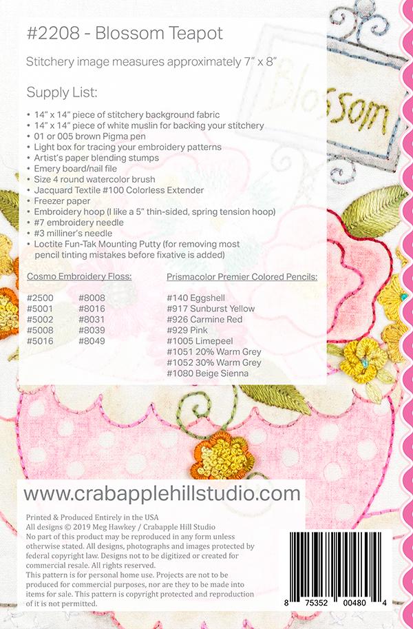 Blossom Teapot - Quilt Pattern, different perspective #1, zoomed in. Select this picture to zoom back out.