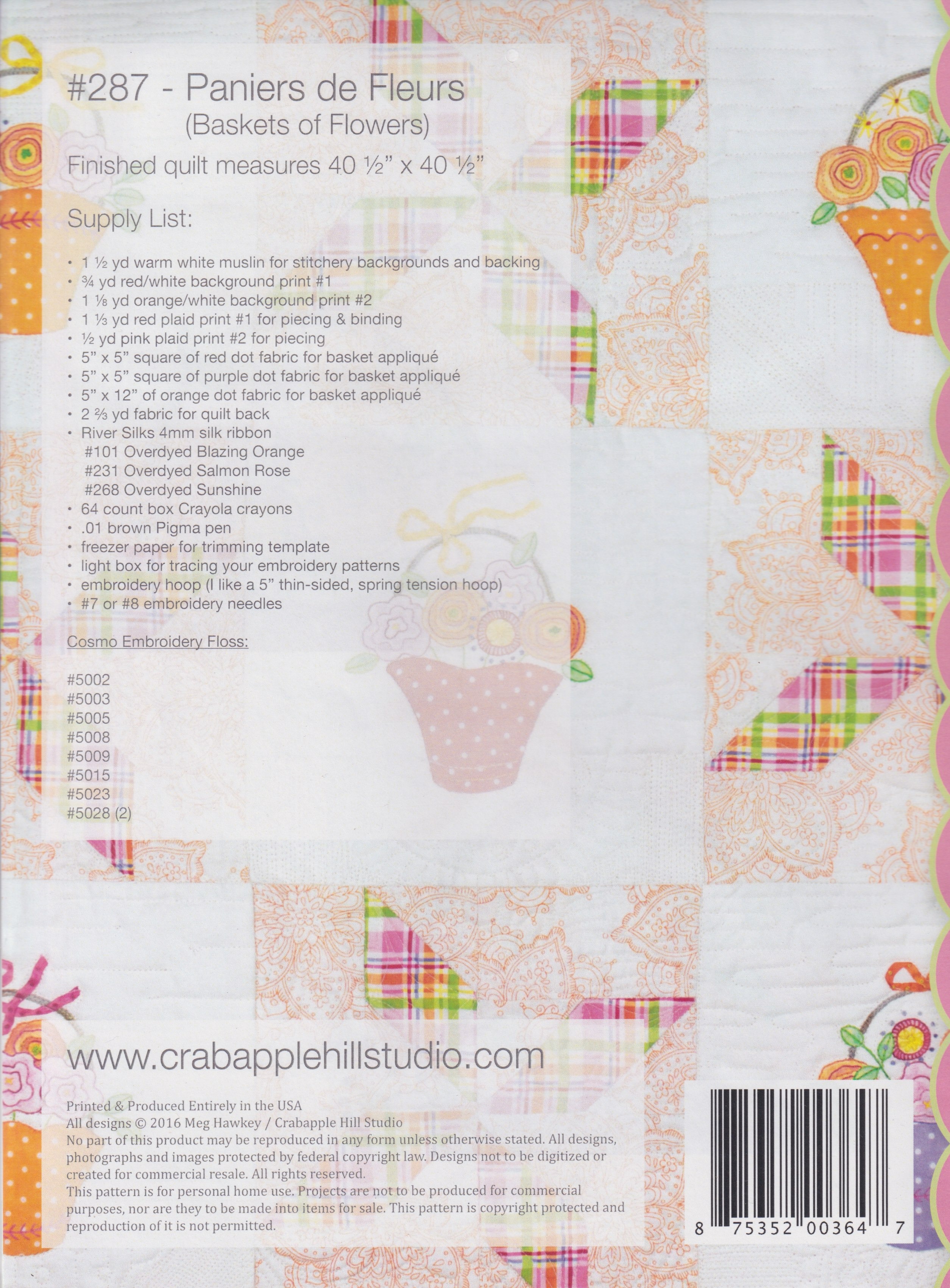 Paniers De Fleurs - Quilt Pattern