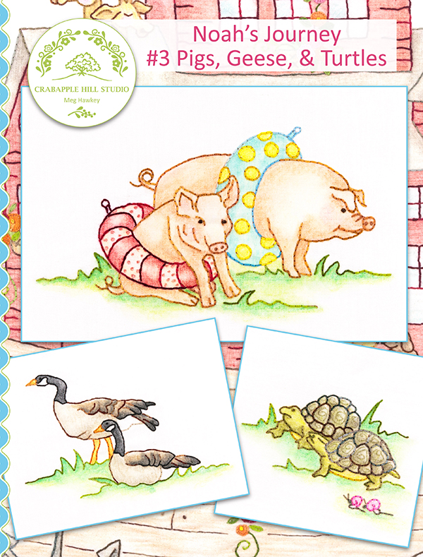 Noahs Journey 3 Pigs Geese Turtle - Christian Quilt Pattern, zoomed in. Select this picture to zoom back out.