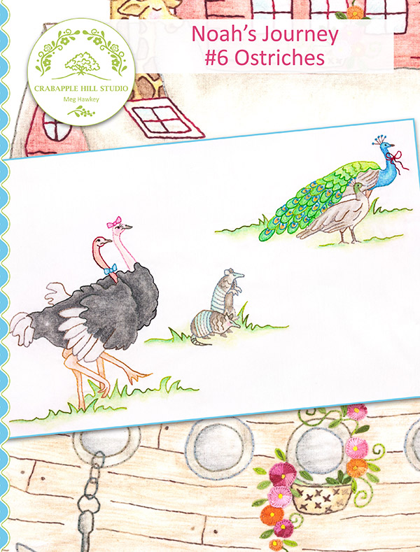 Noahs Journey #6 Ostriches - Christian Quilt Pattern, zoomed in. Select this picture to zoom back out.