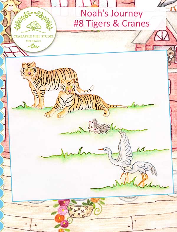 Noahs Journey 8 Tigers and Cranes - Christian Quilt Pattern, zoomed in. Select this picture to zoom back out.
