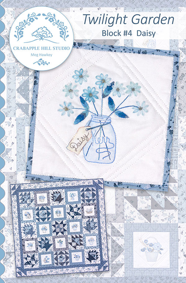 Twilight Garden BOM #4 Daisy - Quilt Pattern, zoomed in. Select this picture to zoom back out.