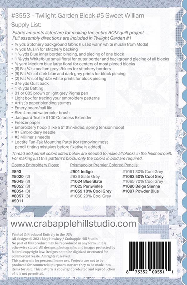 Twilight Garden BOM #5 Sweet William- Quilt Pattern