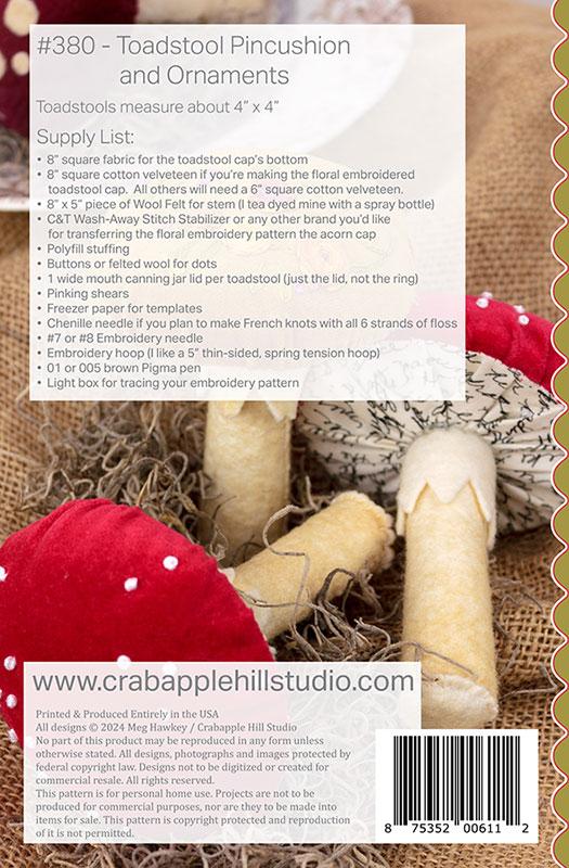 Toadstool Pincushion and Ornament - Sewing Pattern