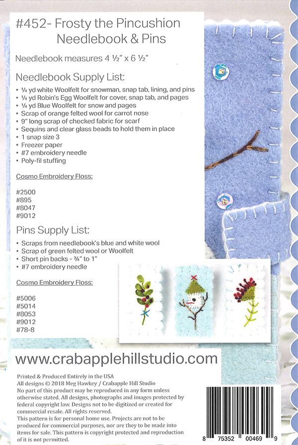 Frosty The Pincushion - Embroidery and Applique Pattern