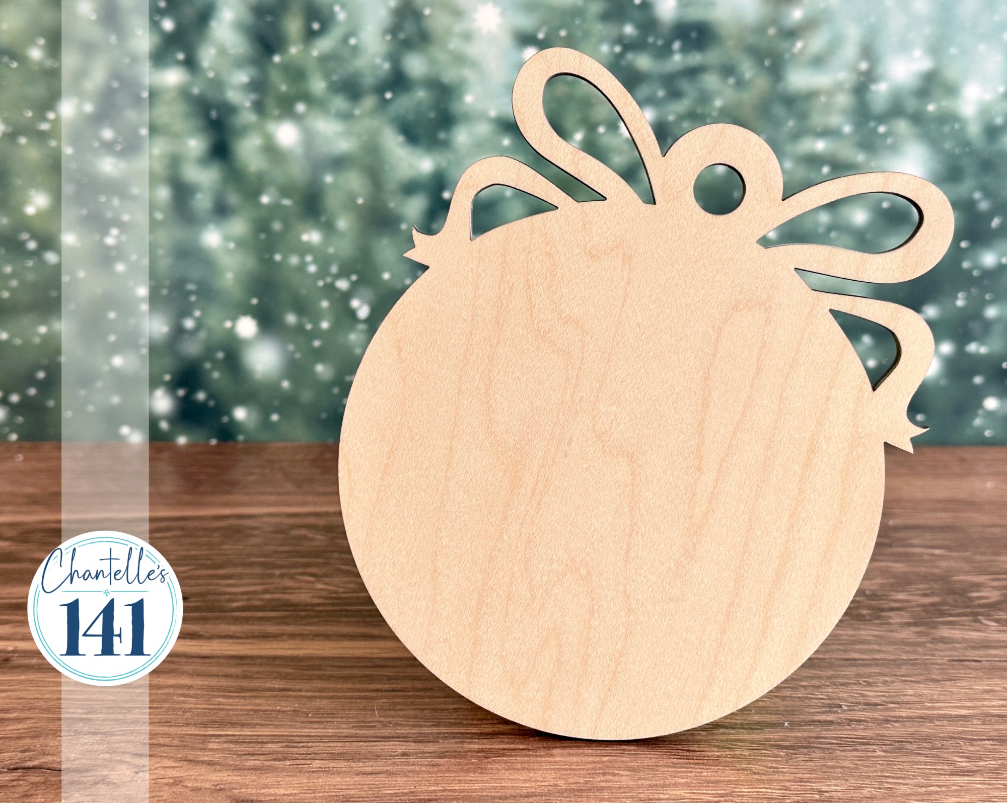 Ornament Collection - Round W/ Bow - Wood Display Frame