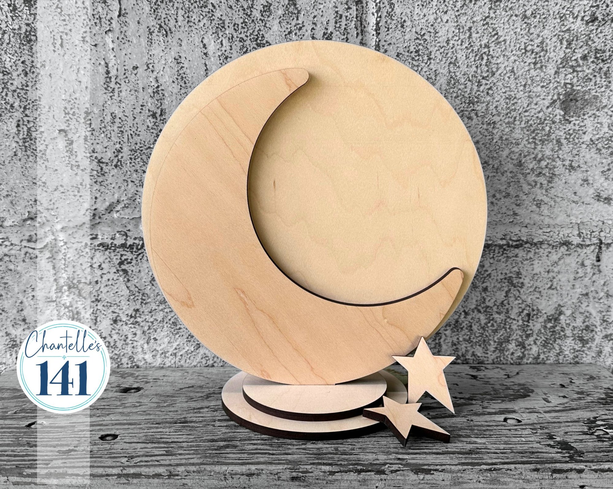 Moon & Stars - Unfinished Wood Display Frame