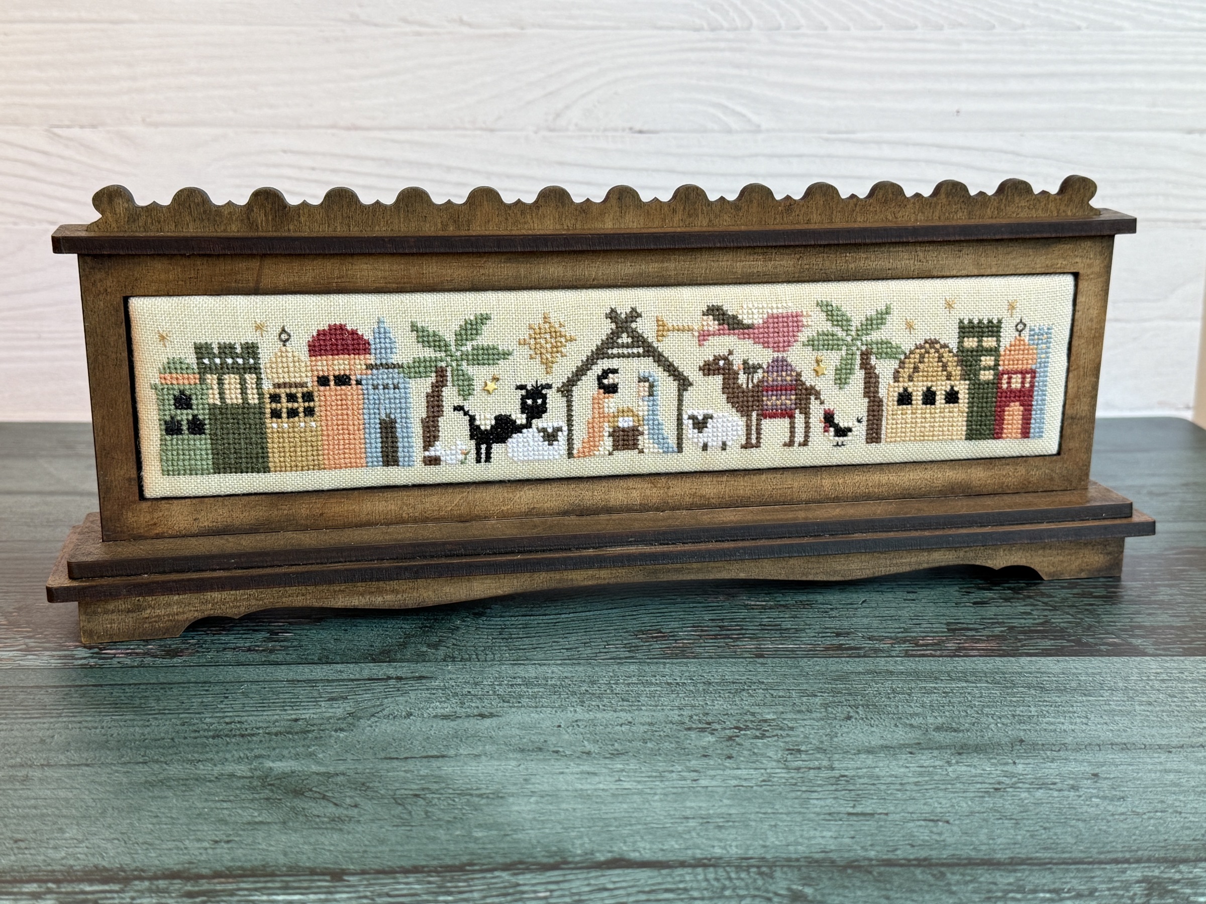 The Landing - Unfinished Embroidery Display, zoomed in. Select this picture to zoom back out.
