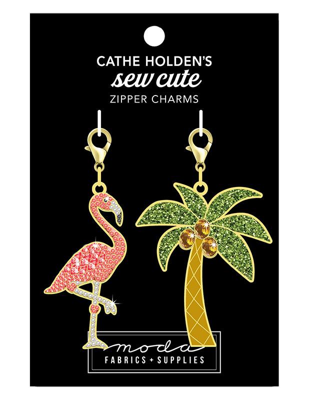 Flamingo Palm Zipper Pull 2ct