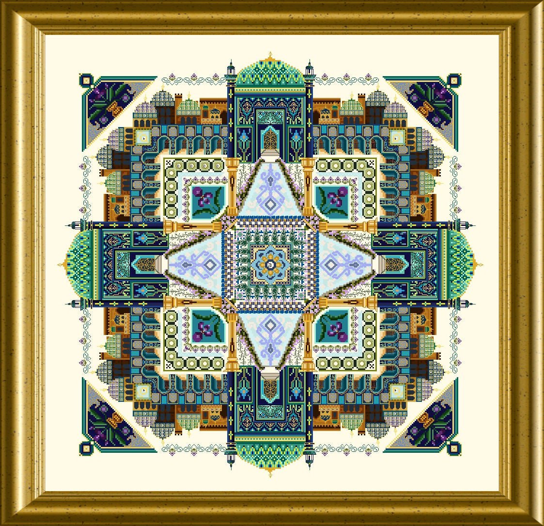 Persian Iris Garden Mandala - Cross Stitch Pattern