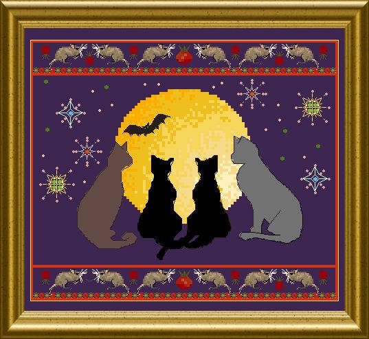 Halloween's Cats & Mice & Moon - Cross Stitch Pattern