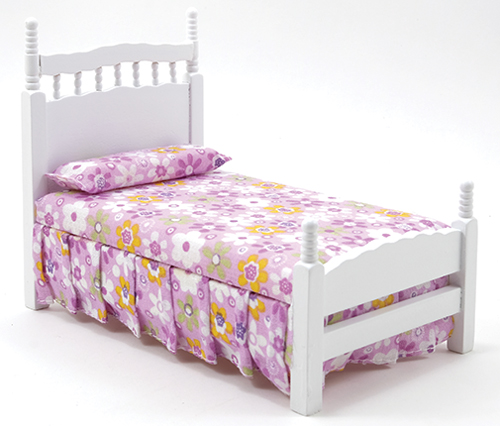 Single Bed - White - Dollhouse Miniature