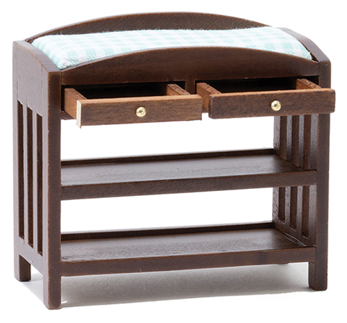 Changing Table Walnut with Blue Mattress - Miniature
