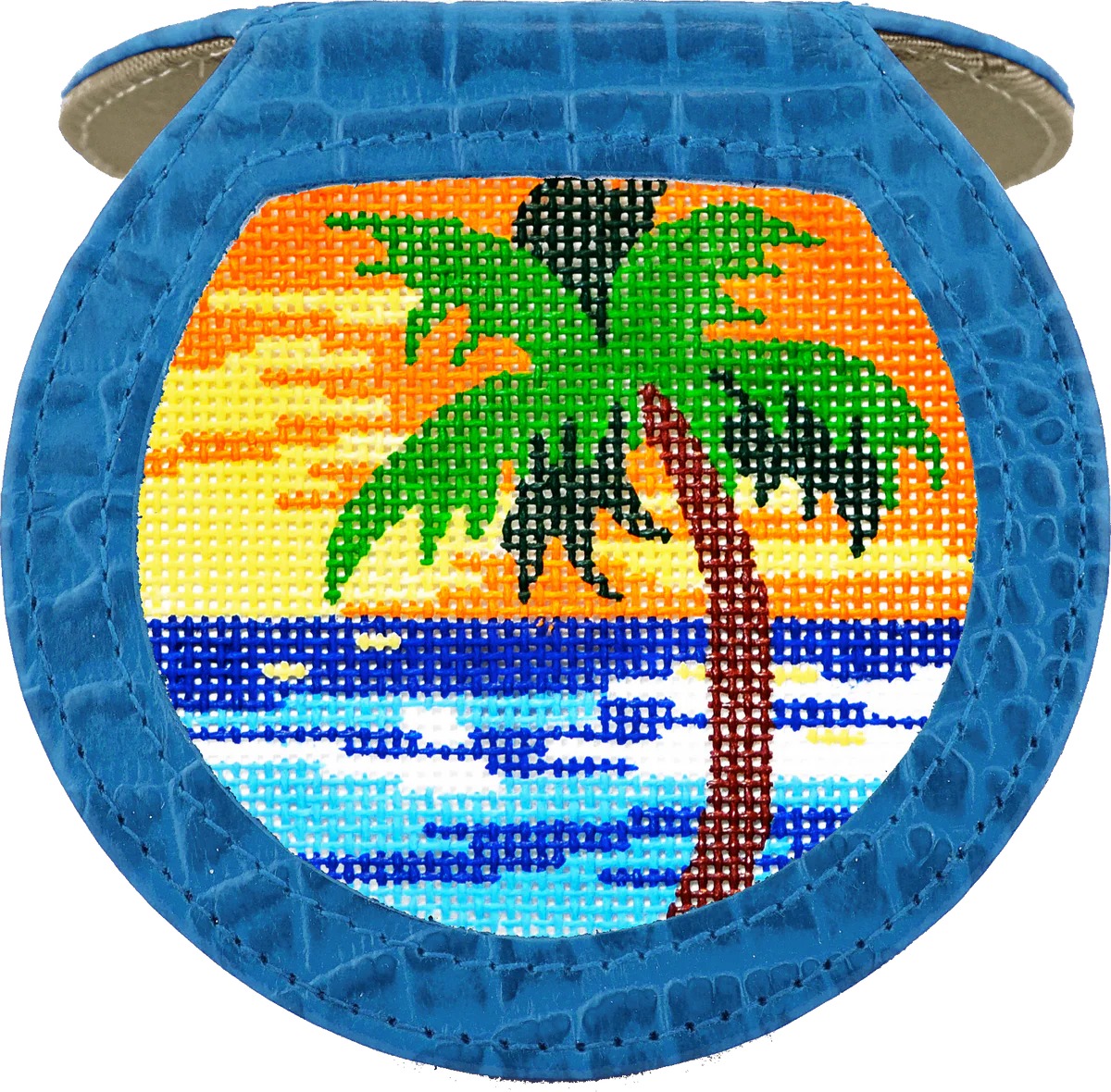 Leather Hand Mirror Alligator Blue - Needlework Display