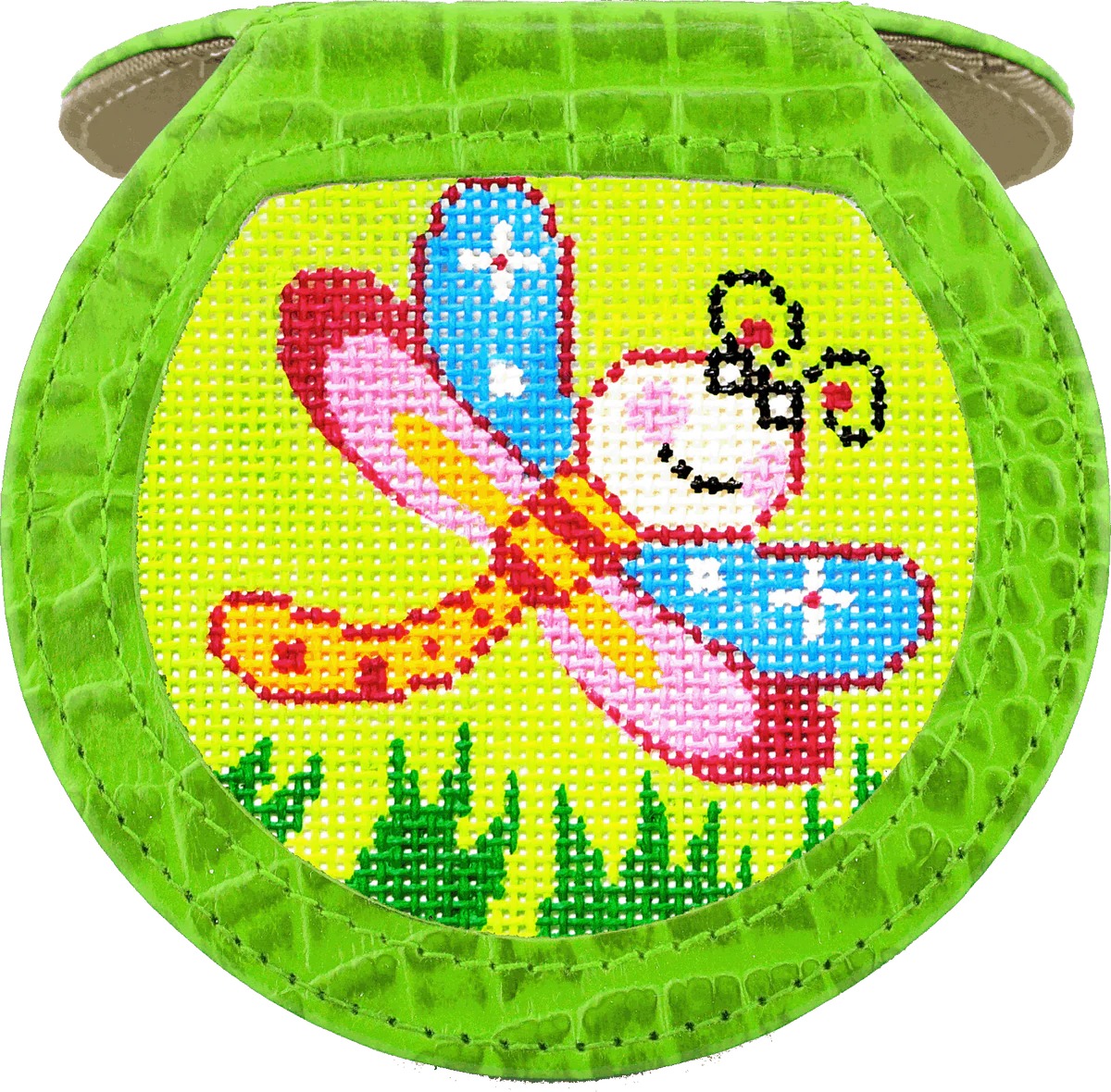 Leather Hand Mirror Alligator Green - Needlework Display