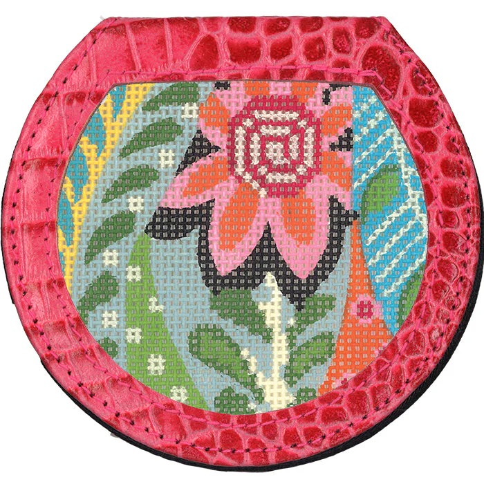 Leather Hand Mirror Alligator Pink - Needlework Display