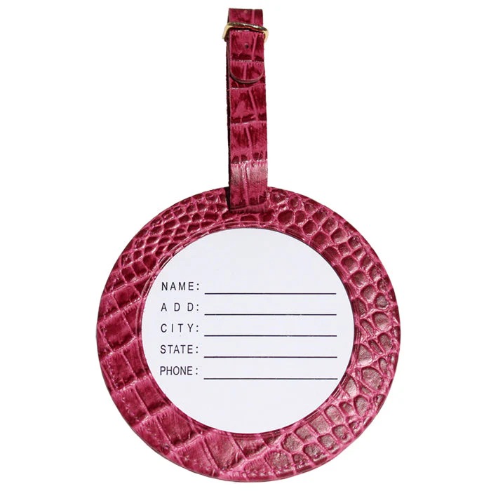 Leather ID Tag - Alligator Magenta - Needlework Display