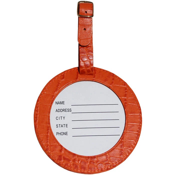 Leather ID Tag - Alligator Orange - Needlework Display