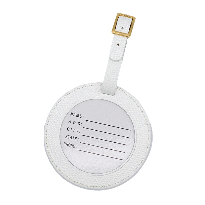 Leather ID Tag - Pebbled White - Needlework Display