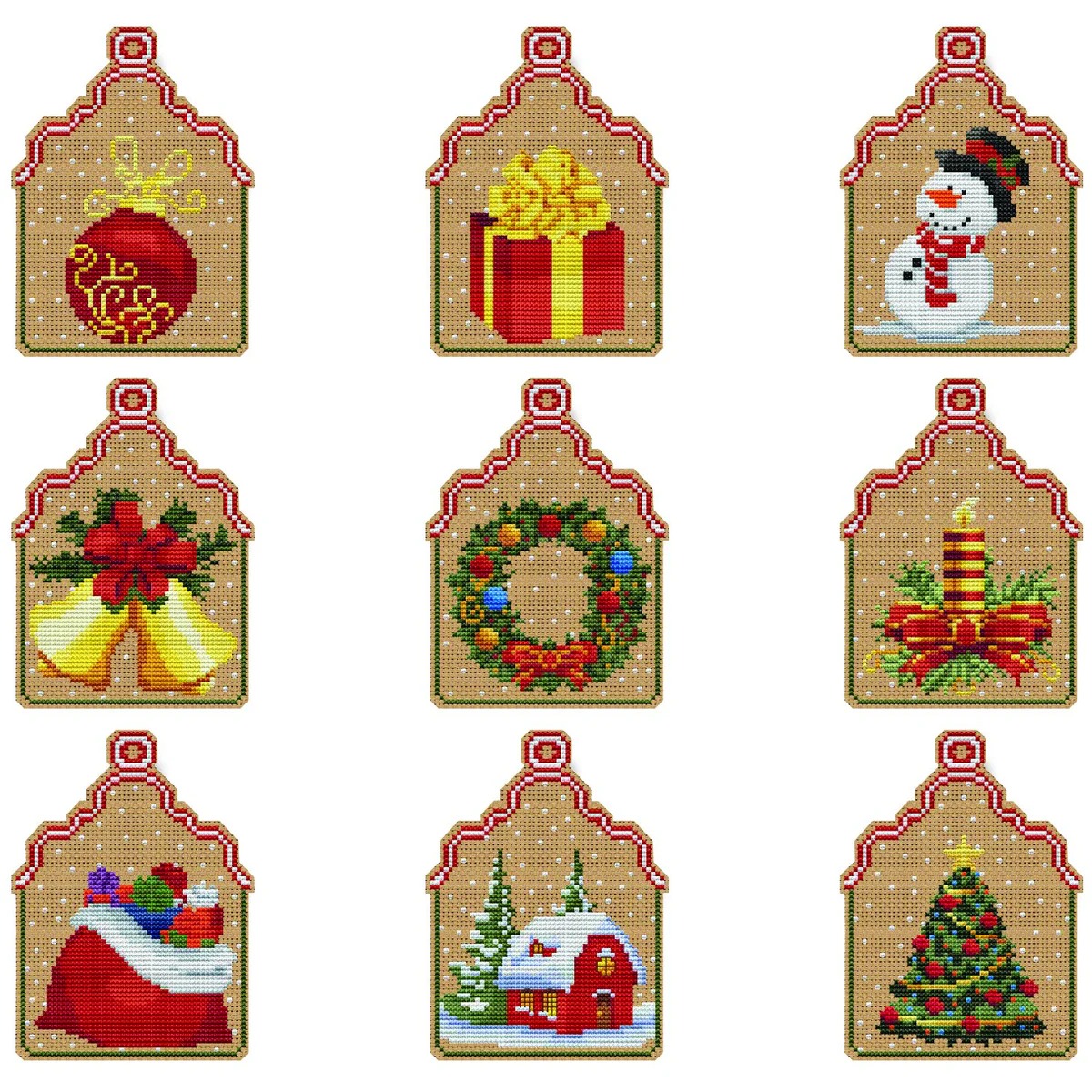 9 Christmas Ornaments - Cross Stitch Kit