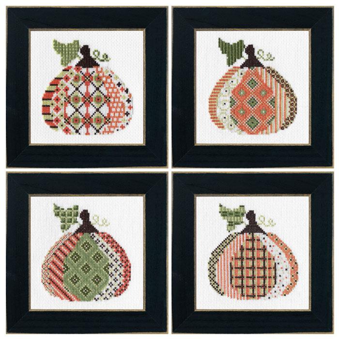 4 Patterned Pumpkins - Fall Cross Stitch Kit