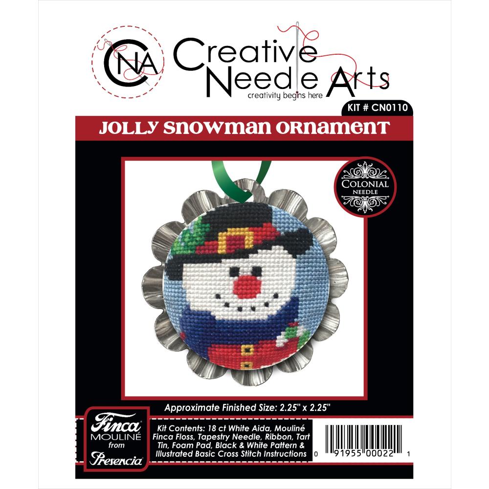 Jolly Snowman Tart Tin - Christmas Ornament Cross Stitch Kit