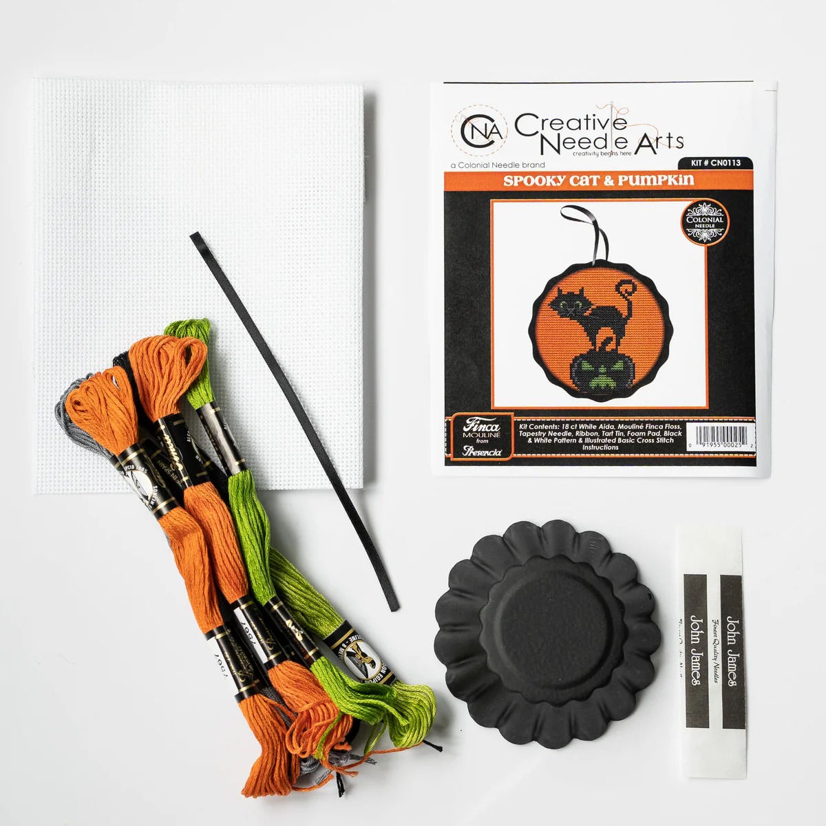 Cat with Pumpkin Spooky Halloween Ornament Cross Stitch Kit