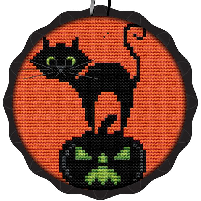 Cat with Pumpkin Spooky Halloween Ornament Cross Stitch Kit