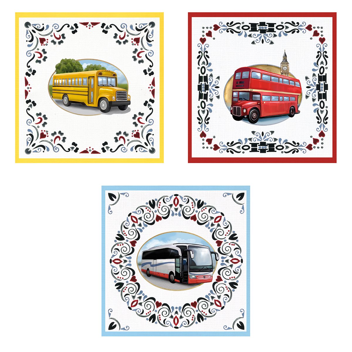 Buses - 3D Diecut Decoupage Set
