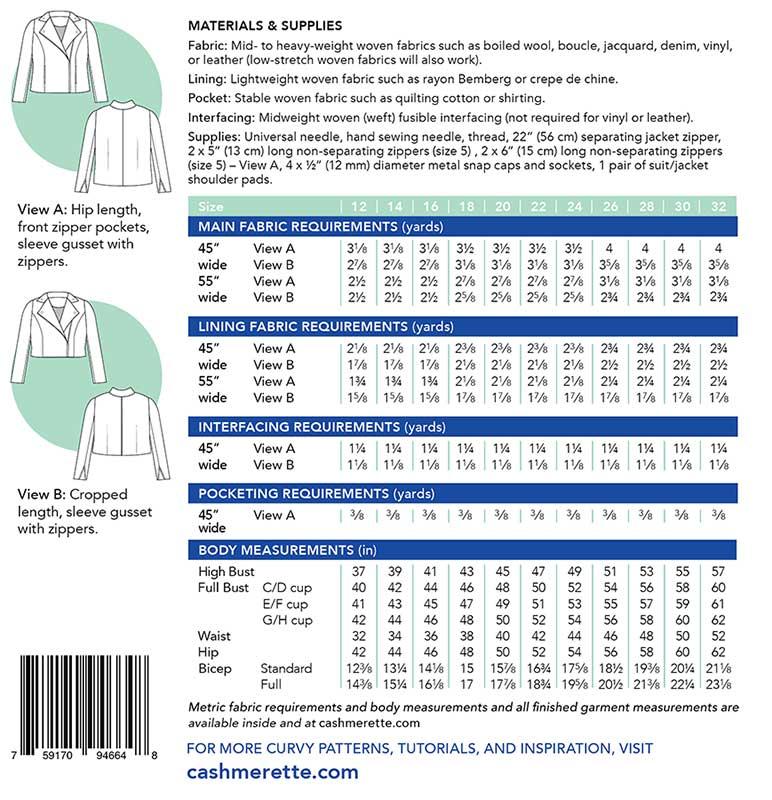 Canton Moto Jacket Sizes 12-32 - Sewing Pattern