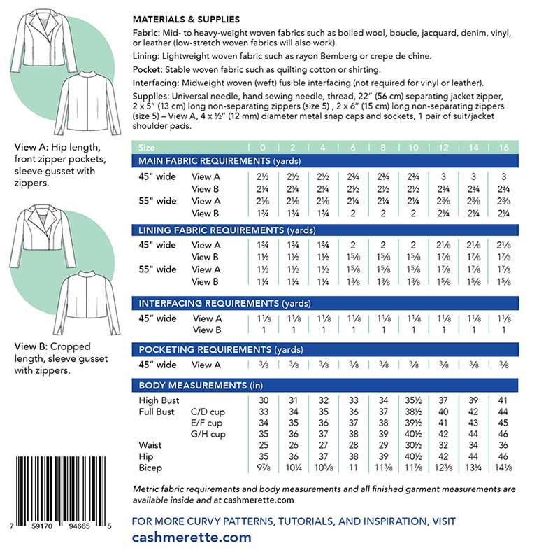 Canton Moto Jacket Sizes 0-16 - Sewing Pattern
