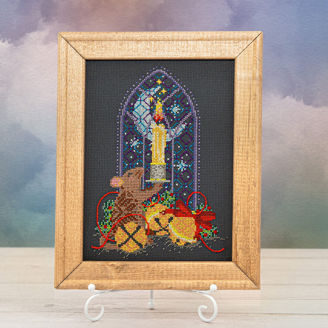Quiet as a Church Mouse - Christmas Cross Stitch Pattern, zoomed in. Select this picture to zoom back out.