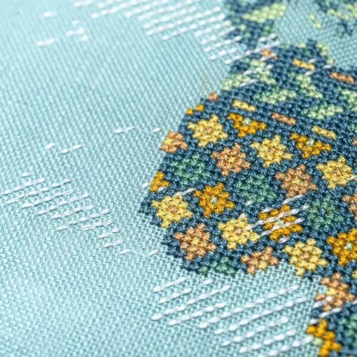 Blue Earth - Cross Stitch Pattern, different perspective #1, zoomed in. Select this picture to zoom back out.