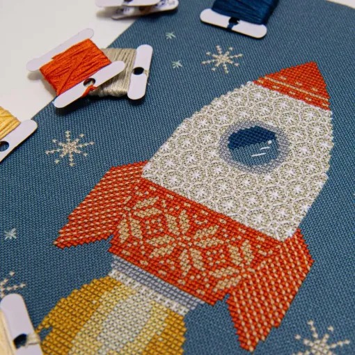 Blast Off - Cross Stitch Pattern, different perspective #1, zoomed in. Select this picture to zoom back out.