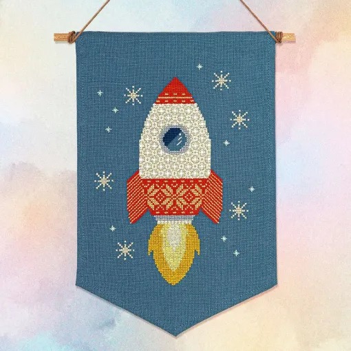 Blast Off - Cross Stitch Pattern, zoomed in. Select this picture to zoom back out.