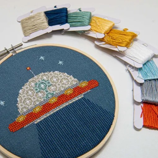 Alien Crossing - Cross Stitch Pattern, different perspective #1, zoomed in. Select this picture to zoom back out.