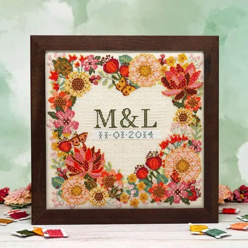 Modern Botanical Wedding Sampler - Cross Stitch Pattern, zoomed in. Select this picture to zoom back out.