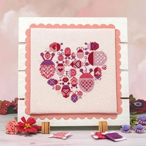Lovebugs - Valentines Cross Stitch Pattern, zoomed in. Select this picture to zoom back out.