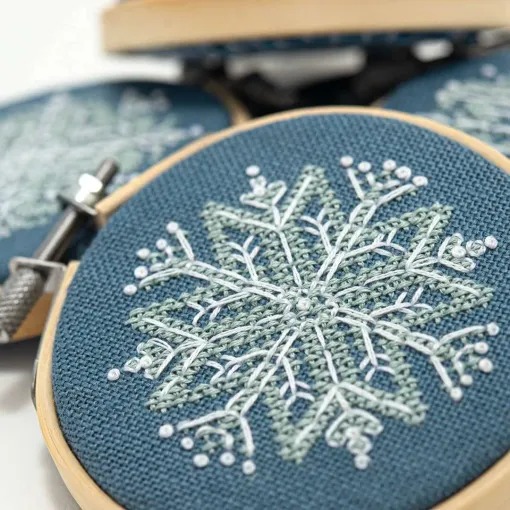 Mini Snowflake Ornaments - Christmas Cross Stitch Pattern, different perspective #2, zoomed in. Select this picture to zoom back out.